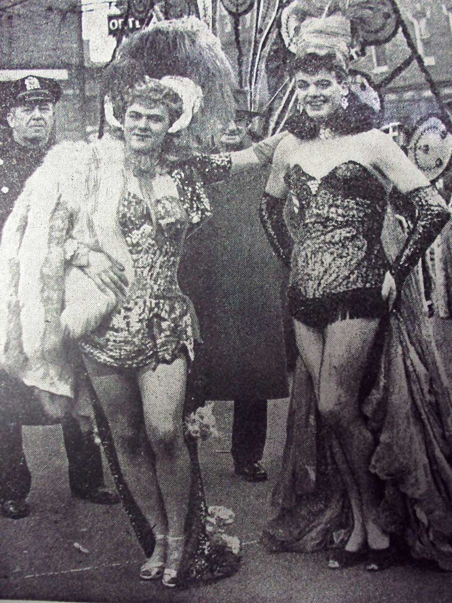 Female impersonators Ray Gordon (left) and Lee Watson at the 1949 Mummers Parade