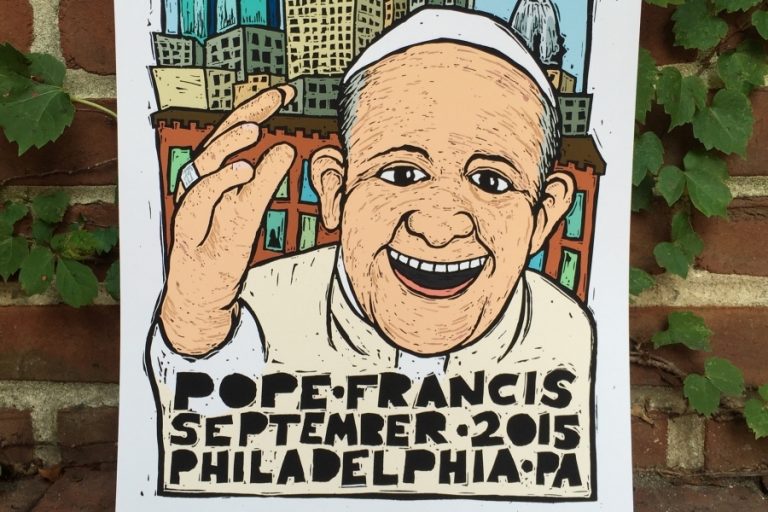 Pope artwork part of the landscape in Philly