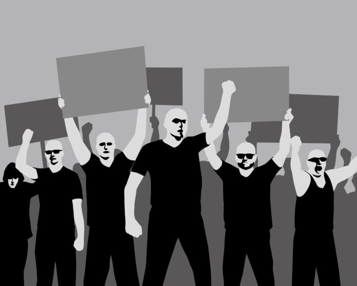 Illustrations of far right protesters