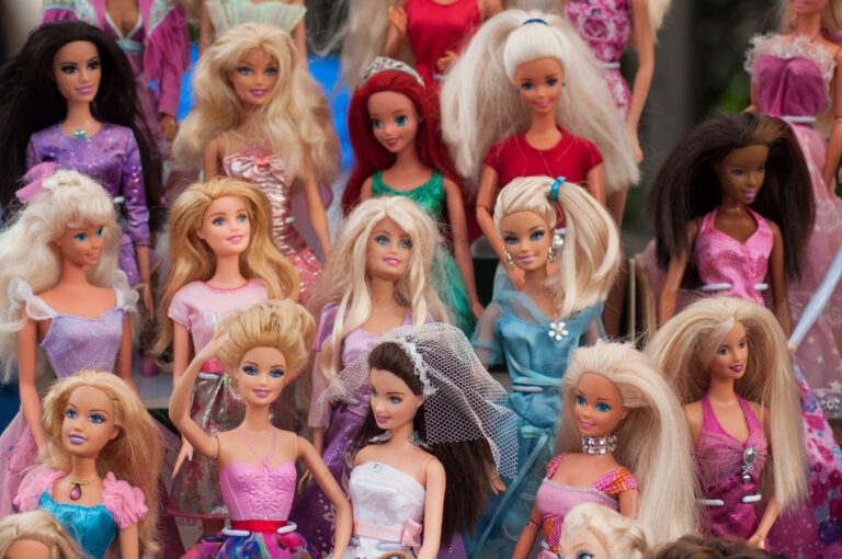 Riedisheim - France - 7 Septembre 2019 - Closeup of Barbie dolls collection at flea market in the street