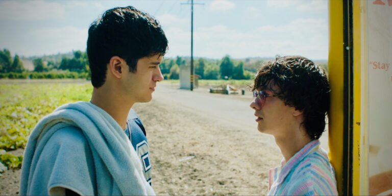 From left, Max Pelayo as Aristotle and Reese Gonzales as Dante in ‘Aristotle and Dante Discover the Secrets of the Universe.’
