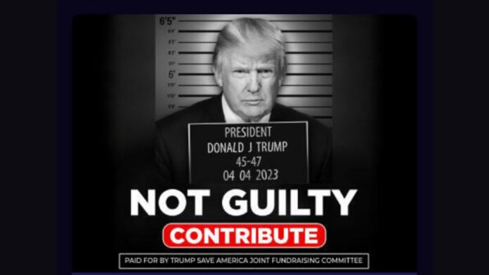 Donald Trump's mugshot above the words 