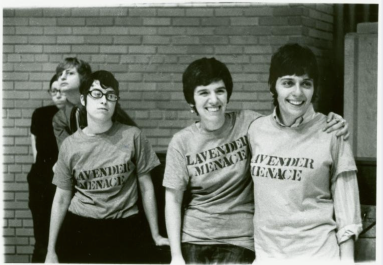 From left, Linda Rhodes, Arlene Kisner (sometimes misidentified as Arlene Kushner), and Ellen Broidy participate in the 