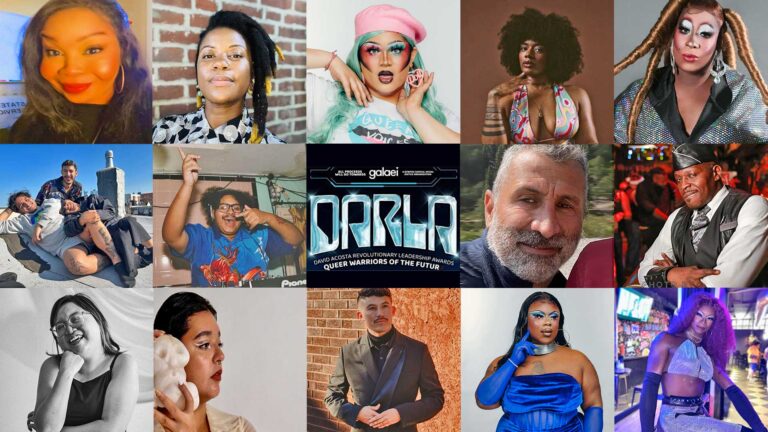 The DARLA logo sits in the center of headshots featuring (top row from left to right) Madelyn Morrison, Jaq Masters, Jaq Masters, Tiffany Uma Mascara, DJ Love, VinChelle, (middle row from left to right) Lindo Bio Lindo, R3M Sativa, Benjamin Gamarra, MeLech LaZer, (bottom row from left to right) Sydney Rae Chin, Gabby Rodriguez, Martin Alfaro, Mz. Peaches and Cupid Bowe.