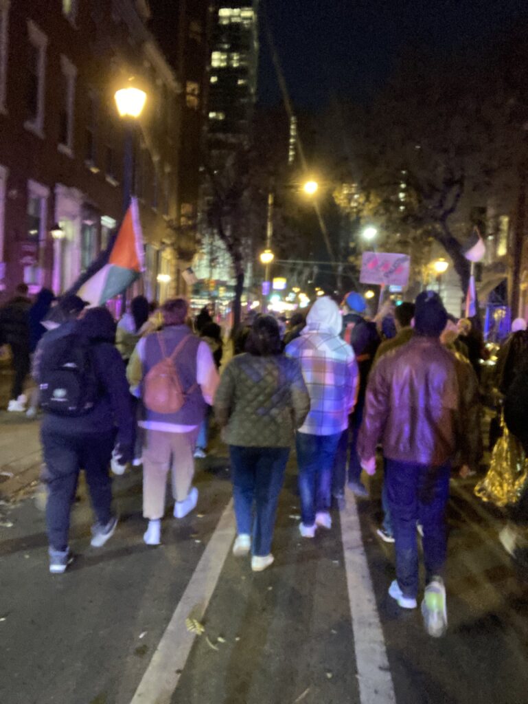 Protesters marched from Khan Park to 12th and Locust, passing Tabu — the nightlife venue at the center of the conflict. 