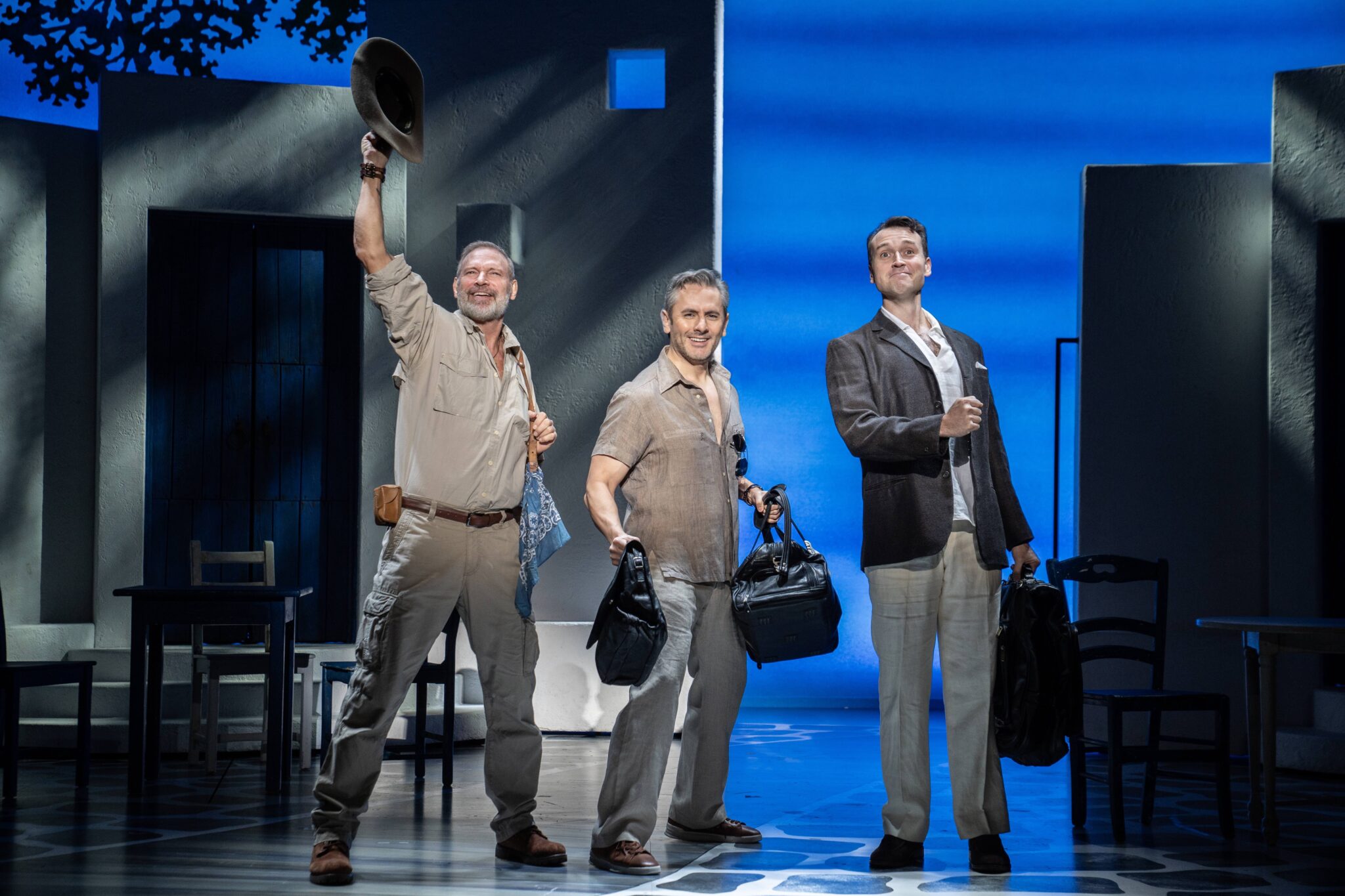 From left, Jim Newman as Bill Austin, Victor Wallace as Sam Carmichael and Rob Marnell as Harry Bright in the national tour of 'Mamma Mia.' (Photo: Joan Marcus)