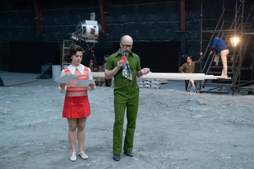 From left, Ruby Martin (Anna Garcia) and Lance Vespertine (Jim Rash) in ‘Fly Me to the Moon.’