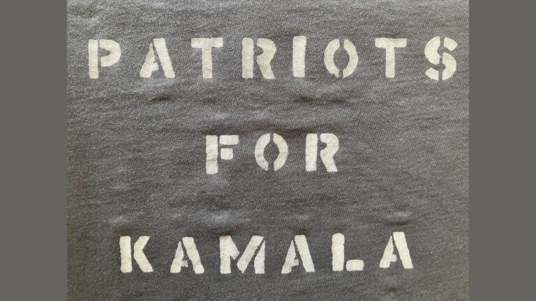 T-shirt stating "Patriots for Kamala"