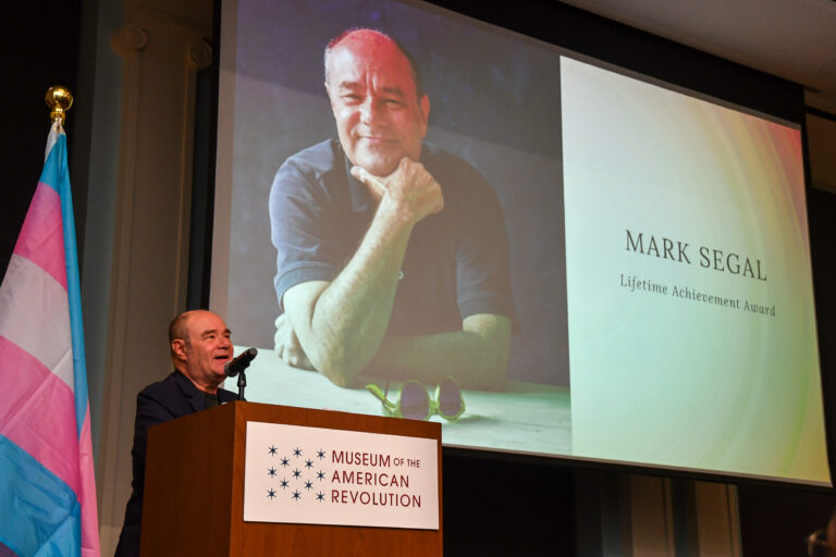 Mark Segal speaks at the LGBTQ+ Hall of Fame Awards on Dec. 19, 2024 at the Museum of the American Revolution, where he was honored with the Lifetime Achievement Award.