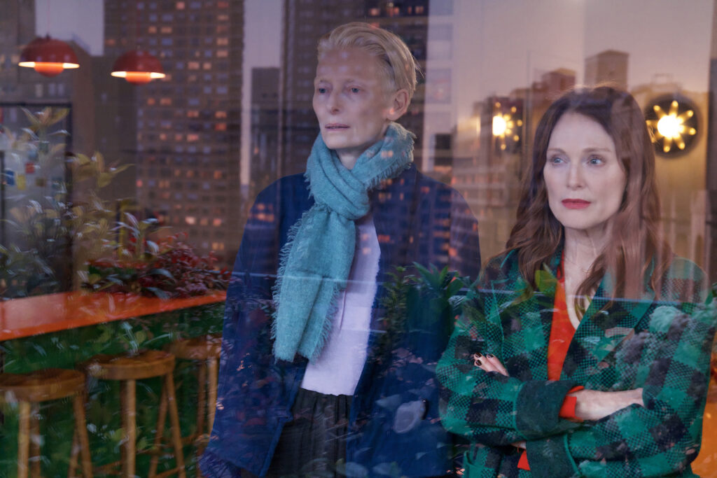 From left, Tilda Swinton and Julianne Moore in ‘The Room Next Door.’