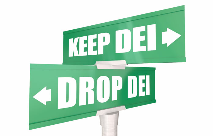 Keep or Drop DEI Diversity Equity Inclusion Programs Under Attack Signs 3d Illustration