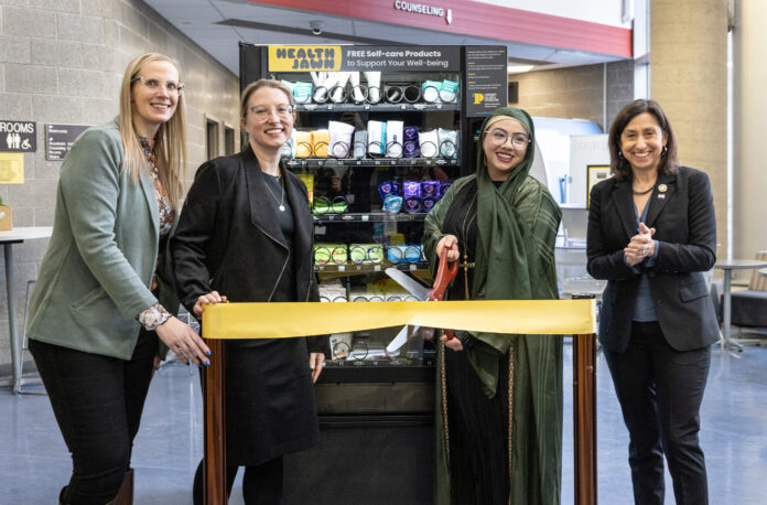 From left, Kelly Lake, Melissa Fogg, student Asalah Ibrahim, and Councilmember Rue Landau at the 'Health Jawn' ribbon-cutting ceremony.