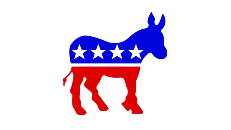 Democrat donkey in red white and blue. Isolated on a white background with a clipping path.