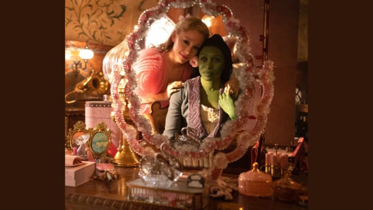 From left, Ariana Grande is Glinda and Cynthia Erivo is Elphaba in 'Wicked.'