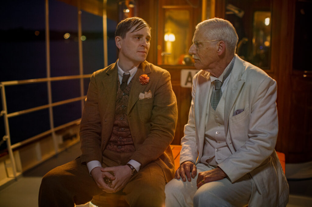 From left, Sverrir Gudnason as Kurt Haijby and Staffan Göthe as King Gustaf V.