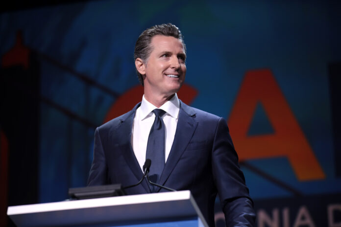 Governor Gavin Newsom speaking with attendees at the 2019 California Democratic Party State Convention at the George R. Moscone Convention Center in San Francisco, California.