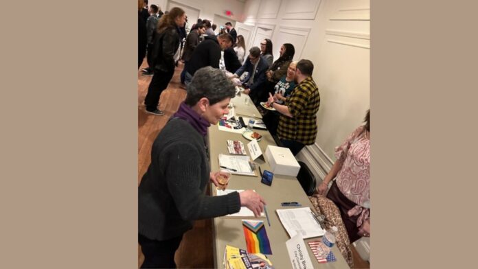 Political candidates collect signatures to qualify for the spring primary election during a quarterly meeting for Liberty City LGBTQ Democratic Club on March 6, 2025.