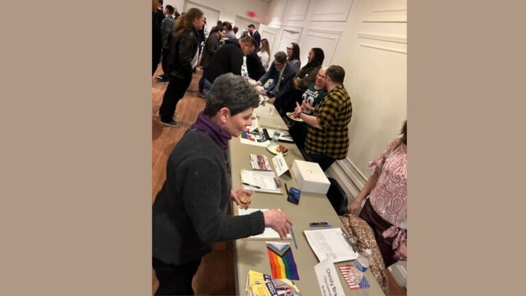 Political candidates collect signatures to qualify for the spring primary election during a quarterly meeting for Liberty City LGBTQ Democratic Club on March 6, 2025.