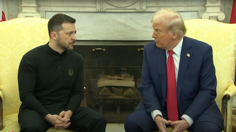 From left, Ukraine's President Volodymyr Zelensky and U.S. President Donald Trump meet in the Oval Office of the White House in Washington, DC on Feb. 28, 2025.